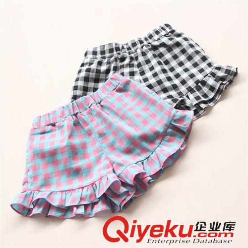 童褲 童褲女童夏款短褲2015夏季新品韓版百搭格子木耳邊短褲熱褲潮原始圖片2
