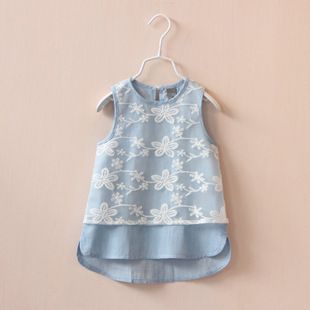 童襯衫 童襯衫2015夏季新款韓版童裝女童網紗繡花拼接無袖衫背心裙衫