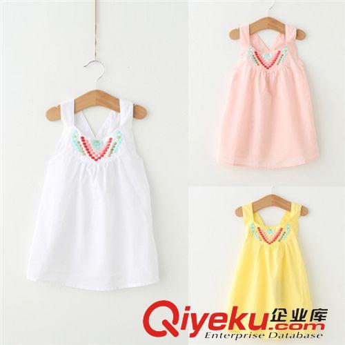 童裙 童裝2015夏季新款韓版女童吊帶衫后背交叉抹胸裙衫女寶寶連衣裙