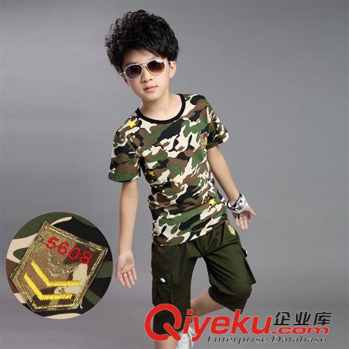 男童專區 男童短袖套裝夏2015新款夏裝純棉休閑兒童迷彩服中大童戶外運動裝