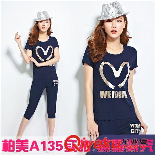 七分褲系列 2015夏裝韓版修身大碼純棉七分褲短袖運動服衣休閑套裝原始圖片3