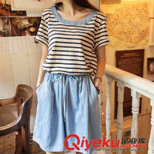 棉麻連衣裙 2015夏季森女系棉麻條紋顯瘦A字裙連衣裙