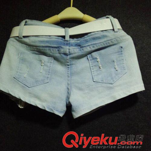 褲裝 2015夏裝新款韓版女裝潮重工眼睛亮片網(wǎng)紗釘珠牛仔短褲配腰帶原始圖片3