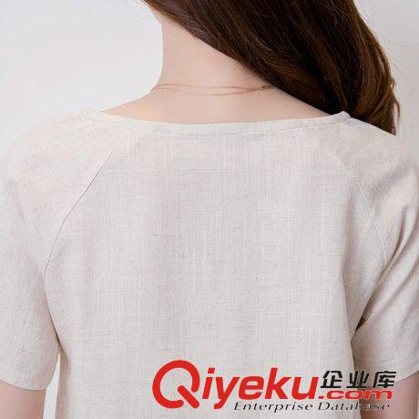 棉麻服裝 歐洲站連衣裙女2015夏季女裝新款兩件套淑女短袖棉麻小衫長裙原始圖片2