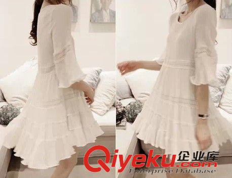 棉麻服裝 韓版2015春裝新款顯瘦寬松仙女裙子荷葉喇叭七分袖棉麻連衣裙原始圖片3