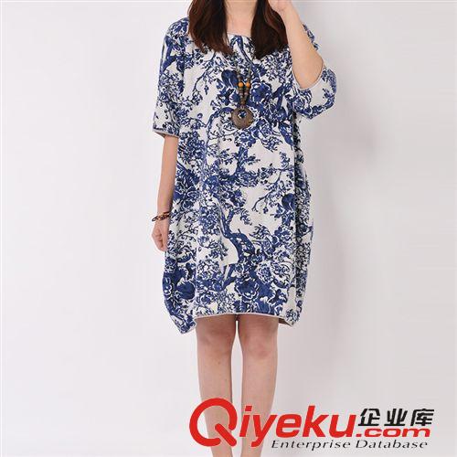 棉麻服裝 東大門2015夏裝新款韓版大碼女裝寬松中長款印花棉麻連衣裙潮女原始圖片2