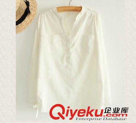 棉麻服裝 2015夏季棉麻短袖女襯衫亞麻女裝上衣半袖森女布衣麻料襯衣女原始圖片3