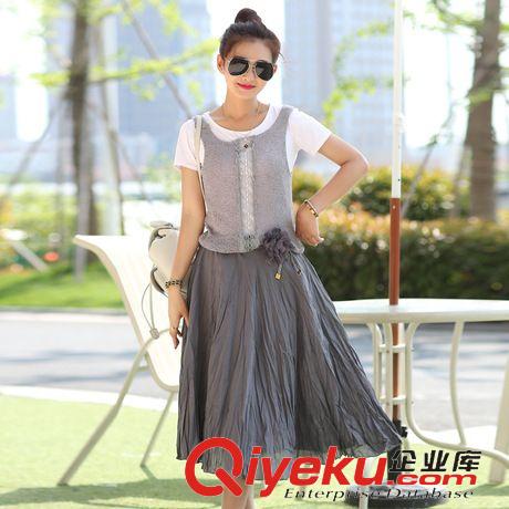 棉麻服裝 東大門2015夏裝新款短袖大碼三件套裝長裙棉麻淑女裝連衣裙潮品原始圖片2