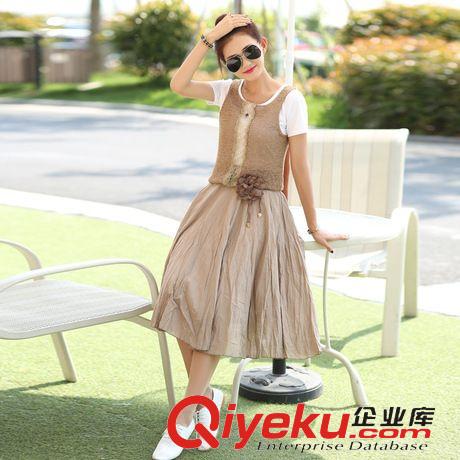 棉麻服裝 東大門2015夏裝新款短袖大碼三件套裝長裙棉麻淑女裝連衣裙潮品原始圖片3
