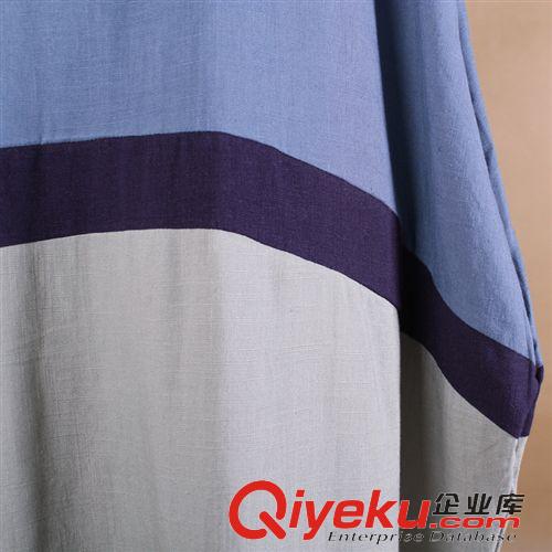 棉麻服裝 2015春夏季布衣女裝大碼韓版寬松撞色拼接短袖棉麻連衣裙原始圖片3