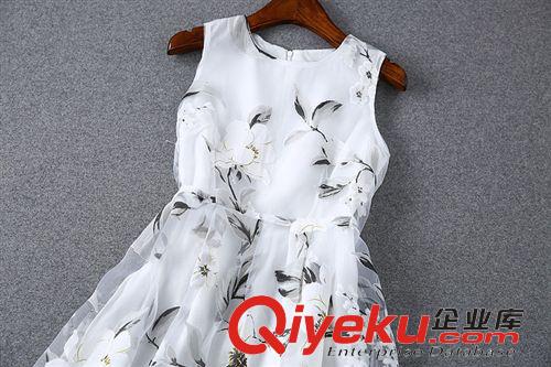 爆款區(qū) 歐洲站2015夏季新款無袖歐美dp氣質(zhì)優(yōu)雅歐根紗印花連衣裙優(yōu)質(zhì)版原始圖片2