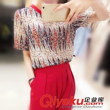 爆款區(qū) 歐洲站2015夏季新款女裝時(shí)尚雪紡數(shù)碼印花上衣+哈倫九分褲套裝女原始圖片3