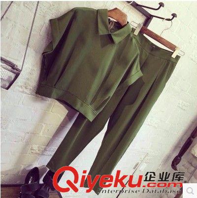 歐美風(fēng){jd0}潮貨 歐洲站2015春夏新款條紋修身時(shí)尚名媛大碼九分褲套裝女歐貨原始圖片2