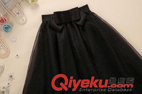 六月上新 2015夏新款女裝甜美百搭高腰蝴蝶結歐根紗中長蓬蓬半身裙爆品原始圖片3