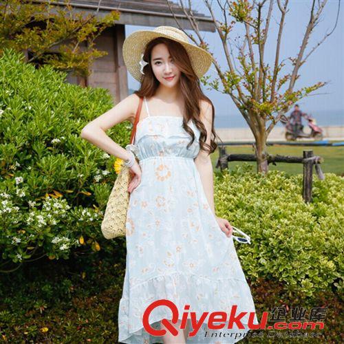 五月新品四期 2015夏季新款波西米亞雪紡碎花吊帶荷葉邊不規則海邊沙灘連衣裙原始圖片3
