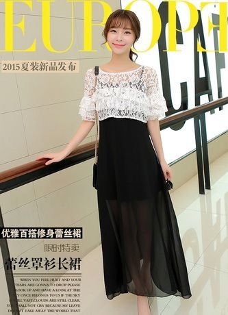 四月新品一期 韓國東大門代購2015歐洲站夏新女款鏤空鉤花+吊帶長裙連衣裙潮品原始圖片2