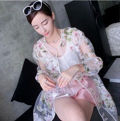 四月新品一期 2015夏季新款防曬衣長袖防紫外線女開衫中長款防曬服透明薄款外套原始圖片3