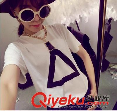 每日上新 2015新款歐美外貿  女裝修身打底衫  圓領短袖T恤女寬松韓范上衣原始圖片2