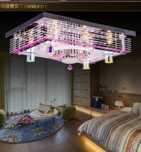 客廳方形水晶燈 批發水晶燈贈遙控長方形客廳燈LED水晶吸頂燈餐廳臥室燈飾 7501原始圖片2