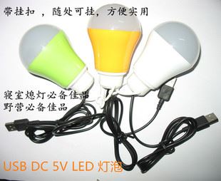 LED球泡燈 DC 5v led節能燈 野營戶外應急強光 移動電源戶外照明usb球泡