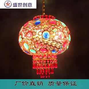 水晶吊燈 中式LED水晶燈籠紅色吊墜360度自動(dòng)旋轉(zhuǎn)陽(yáng)臺(tái)庭院喜慶燈飾燈具批發(fā)