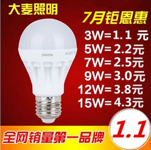 led球泡尖泡 【廠家批發】E27led球泡燈日光燈節能燈照明燈泡暖光白光3W5w7w