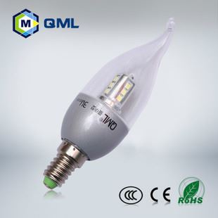 LED尖泡 LED3W 尖泡拉尾宝塔吊灯专用暖光白光 e14 LED蜡烛灯厂家批发