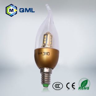 LED尖泡 LED3W 尖泡拉尾宝塔吊灯专用暖光白光 e14 LED蜡烛灯厂家批发