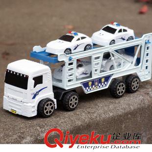 【模型玩具】 伙拼 大號慣性雙層拖車 帶四輛迷你警車 兒童玩具車批發(fā) 拖車玩具原始圖片2