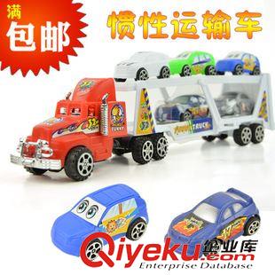 新品上架 慣性運輸貨柜車載5輛小汽車 慣性雙層板車玩具模型 地攤熱賣