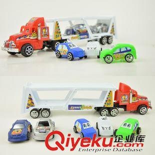 交通工具/工程車 慣性運(yùn)輸貨柜車載5輛小汽車 慣性雙層板車玩具模型 地?cái)偀豳u