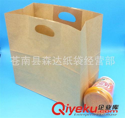 手提袋/沖孔方底袋 一次性扣手紙袋方底紙袋快餐紙袋外賣紙袋牛皮紙袋 50個現貨原始圖片3