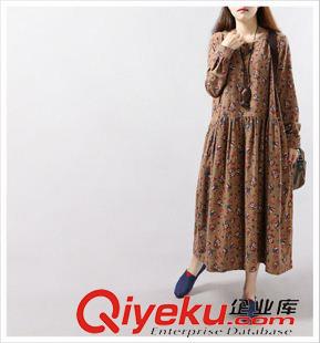 連衣裙2 2015秋款韓版大碼女裝寬松長(zhǎng)款長(zhǎng)袖碎花連衣裙 長(zhǎng)裙秋裝棉麻原始圖片3