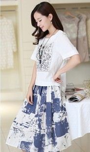 女式襯衫 2015新款印花寬松大碼短袖亞麻棉麻t恤女裝打底衫體恤上衣原始圖片3