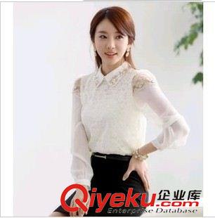 女式襯衫 2015新款女裝蕾絲襯衣韓版長袖雪紡襯衫原始圖片2