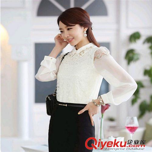 女式襯衫 2015新款女裝蕾絲襯衣韓版長袖雪紡襯衫原始圖片3