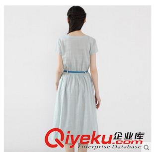 棉麻系列 2015夏季新款 韓版V領(lǐng)繡花清新紐扣棉麻中長(zhǎng)連衣裙原始圖片3