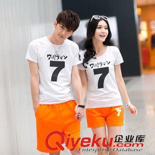 夏季情侶t恤 2015夏新款韓版運(yùn)動(dòng)休閑數(shù)字7男女情侶短褲短袖T恤情侶套裝 班服原始圖片2