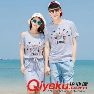 夏季情侶t恤 韓國(guó)情侶裝夏季新款韓版印花短袖情侶t衫修身連衣裙代發(fā)微商貨源原始圖片2