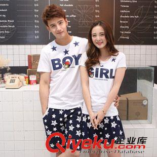 夏季情侶套裝 韓版情侶裝2015夏季新款星星情侶短褲短裙男女班服短袖兩件套裝原始圖片2