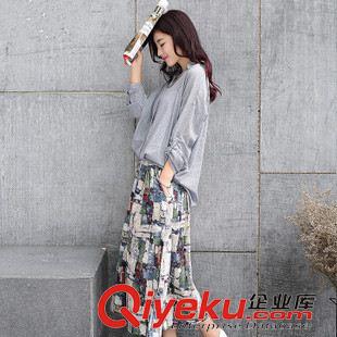 2015.08.25新品 秋季新棉麻款連衣裙文藝長袖印花時尚套裝長裙兩件套女D2518018原始圖片2