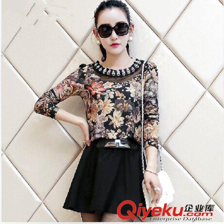 2015.08.25新品 秋季新款中裙女裝韓版修身A字裙長(zhǎng)袖復(fù)古印花連衣裙子N1184909原始圖片2