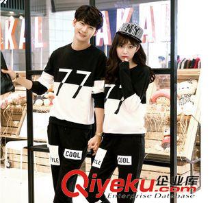 2015.08.30新品 2015新款情侶幢套裝秋裝新款圓領(lǐng)長袖77印花T恤衫學(xué)生套裝班服原始圖片2