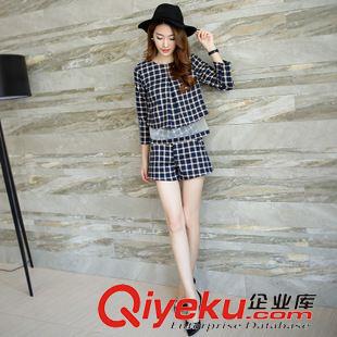 2015.08.30新品 秋裝新款大碼女裝名媛小香風格子寬松長袖上衣短褲套裝801782514原始圖片3
