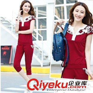 未分類 2015夏季新款短袖休閑運動套裝女時尚印花T恤棉七分褲運動服夏裝
