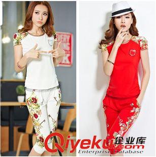 未分類 2015夏季新款女士時尚印花休閑套裝圓領短袖時尚修身顯瘦運動夏裝