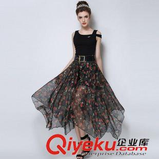 6月新款已出貨 2015夏季歐美新款精品雪紡印花闊腿褲氣質高腰不規則褲裙