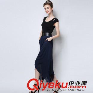 6月新款已出貨 2015夏季歐美新款雪紡闊腿褲純色七分褲氣質(zhì)不規(guī)則褲裙