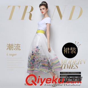 6月新款已出貨 2015夏季歐美新款定位花雪紡半身裙氣質修身不規則印花長裙