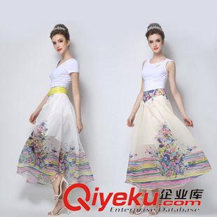 6月新款已出貨 2015夏季歐美新款定位花雪紡半身裙氣質修身不規則印花長裙